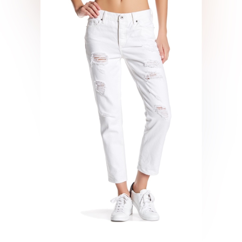 Lucky Brand Sienna ankle cropped tapered jeans, slim boyfriend, white, size 6/28